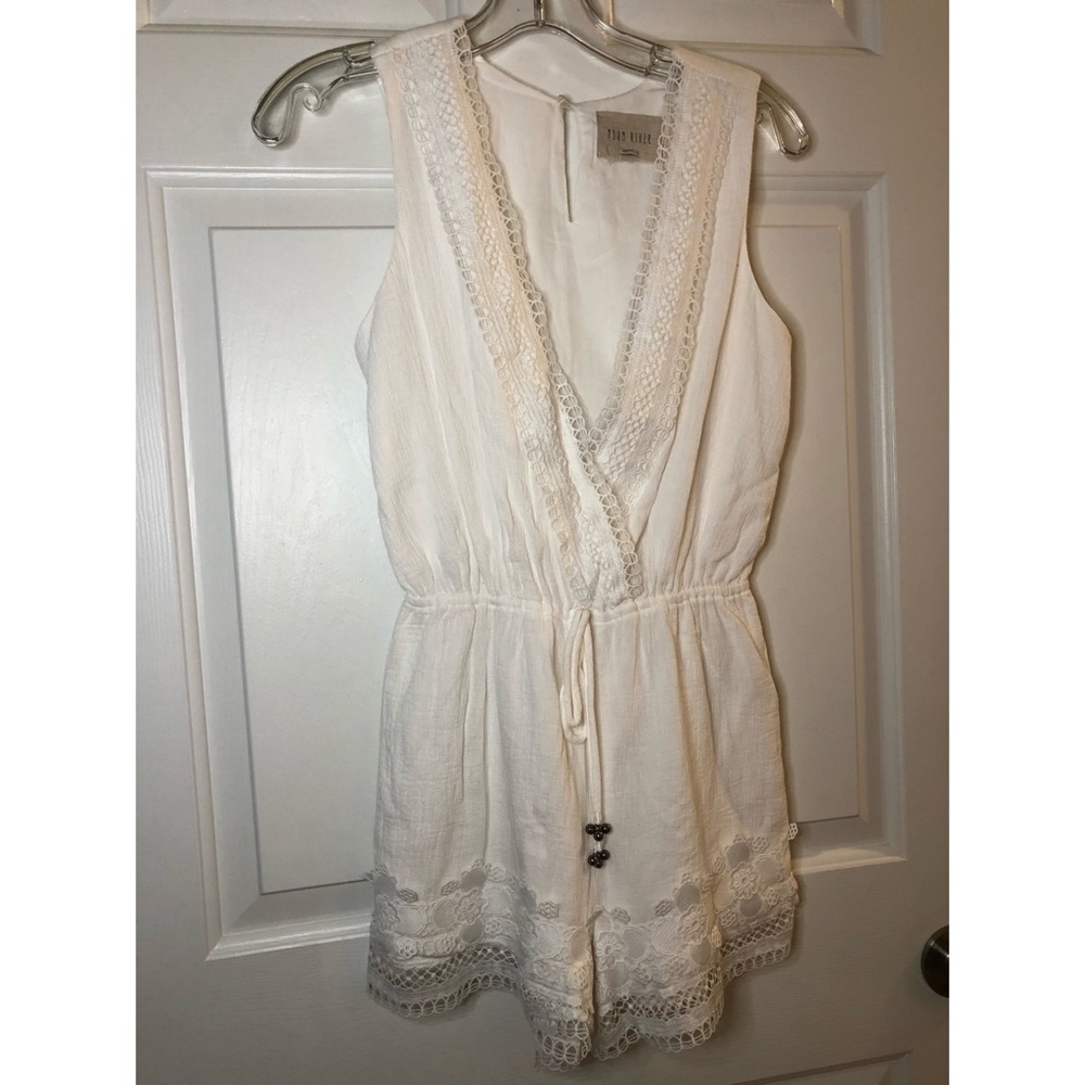 White Lace Trim Romper